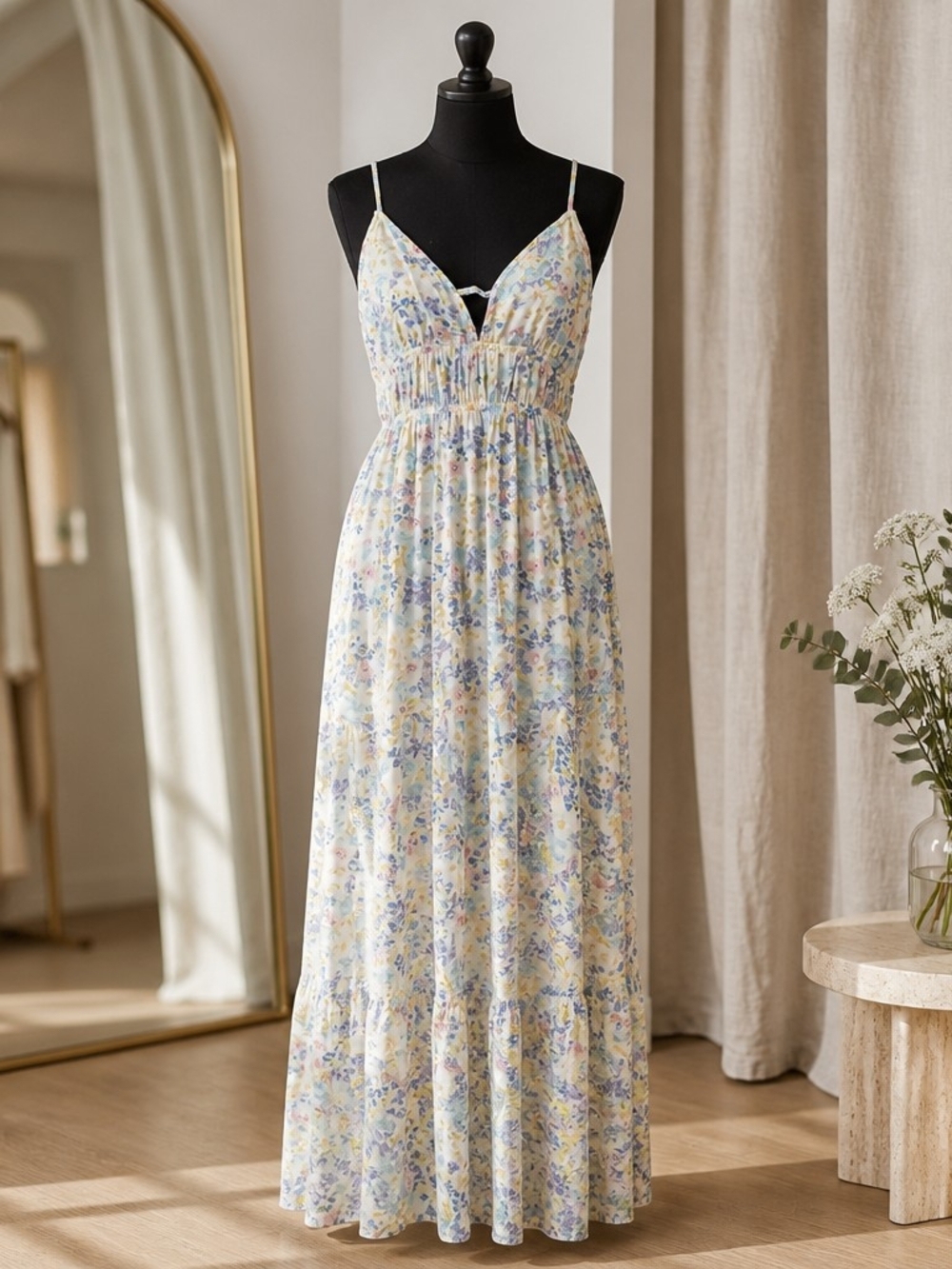 SO Yellow Floral Smocked Maxi Dress